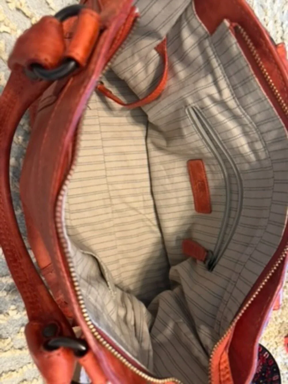 Frye Melissa Washed Leather Satchel Burnt Orange Boho Embroidered Strap EUC